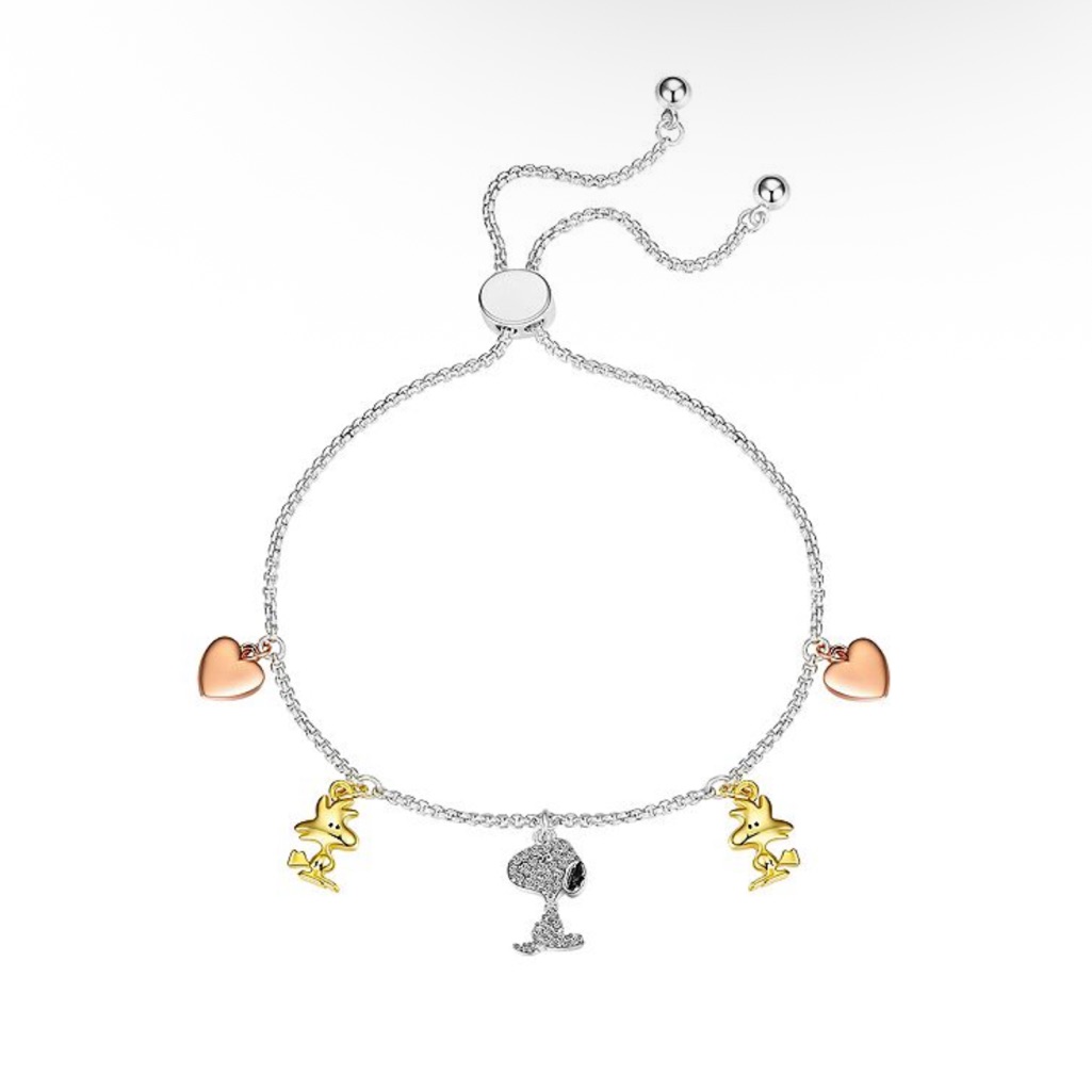 Peanuts Snoopy & Woodstock Silver Bracelet Tri-Tone Collectible